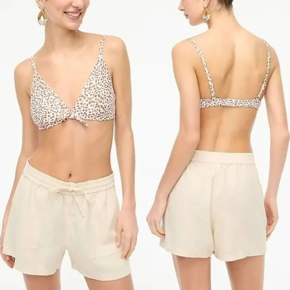J‎ Crew Women's Bikini Top Bow Leopard Brown Size Medium NWT